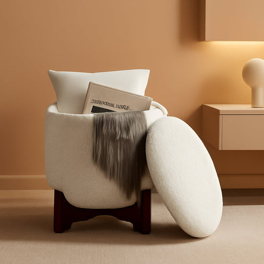 White Elegant Round Ottoman With Concealed Storage