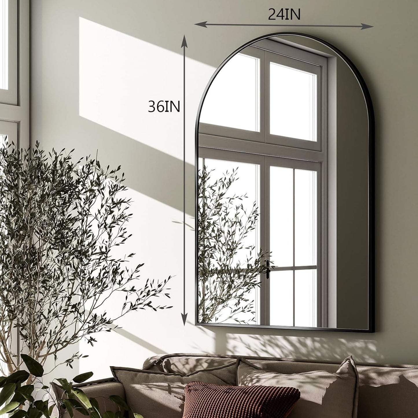 Arched Wall Mirror Black Metal Frame 24 By 36 Inches