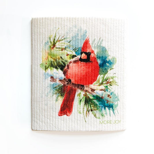 Cardinal Bird Swedish Dishcloth |  Red