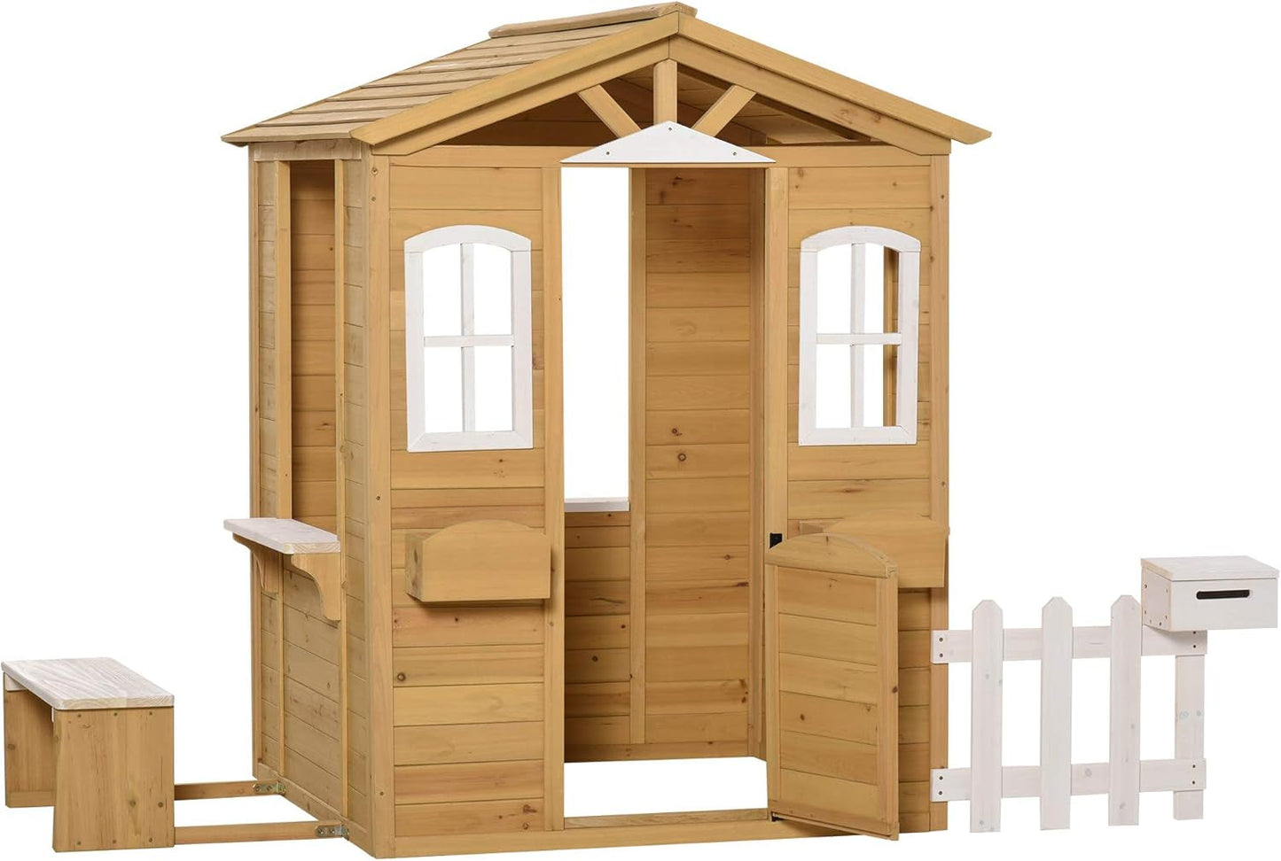 Kids Outdoor Wood Playhouse With Working Door And Windows