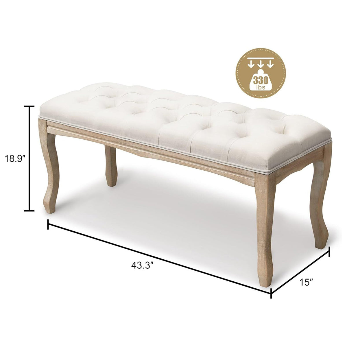 French Vintage Tufted Entryway Bench