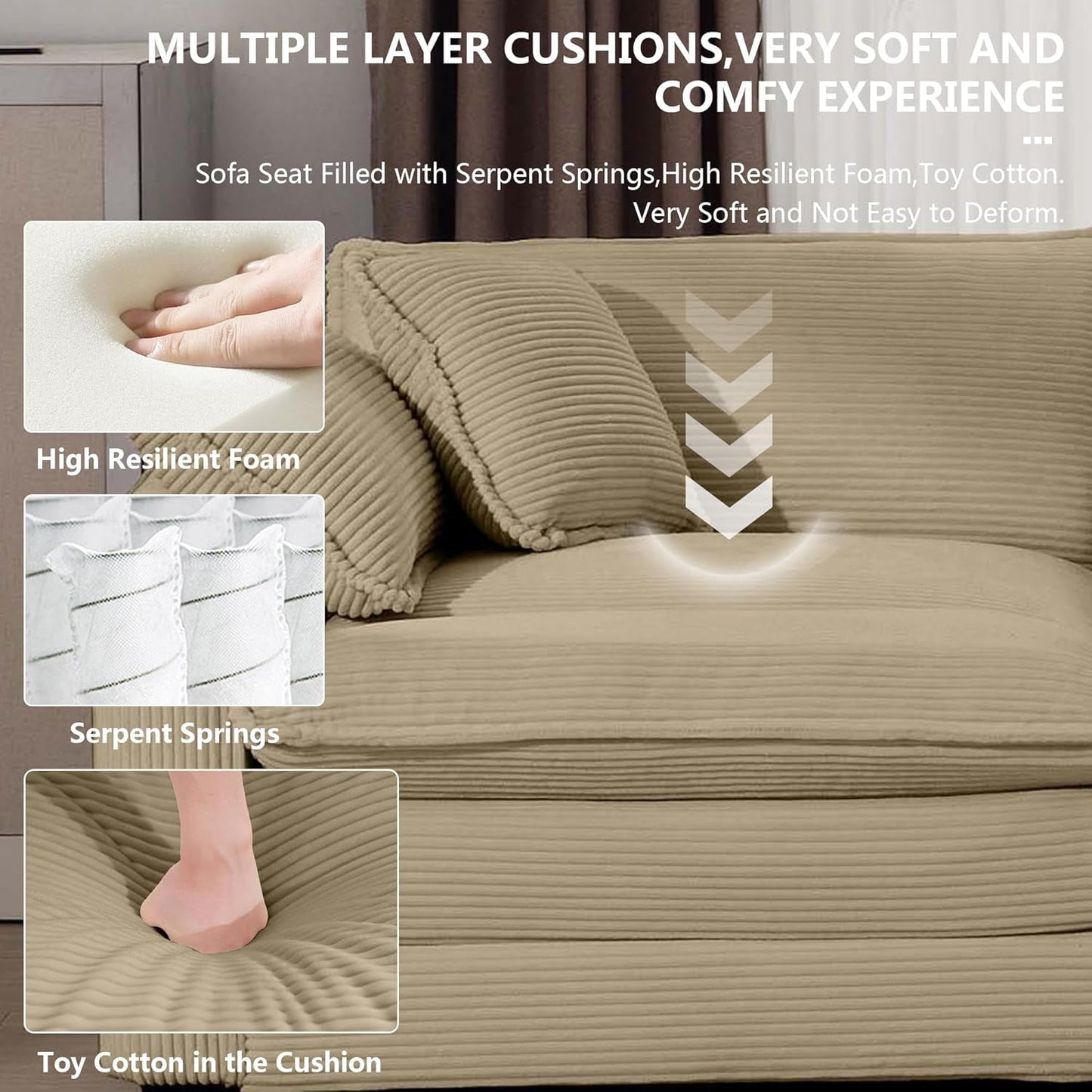 Oversized 2 Piece Sofa Set Camel 3 Seater And Loveseat