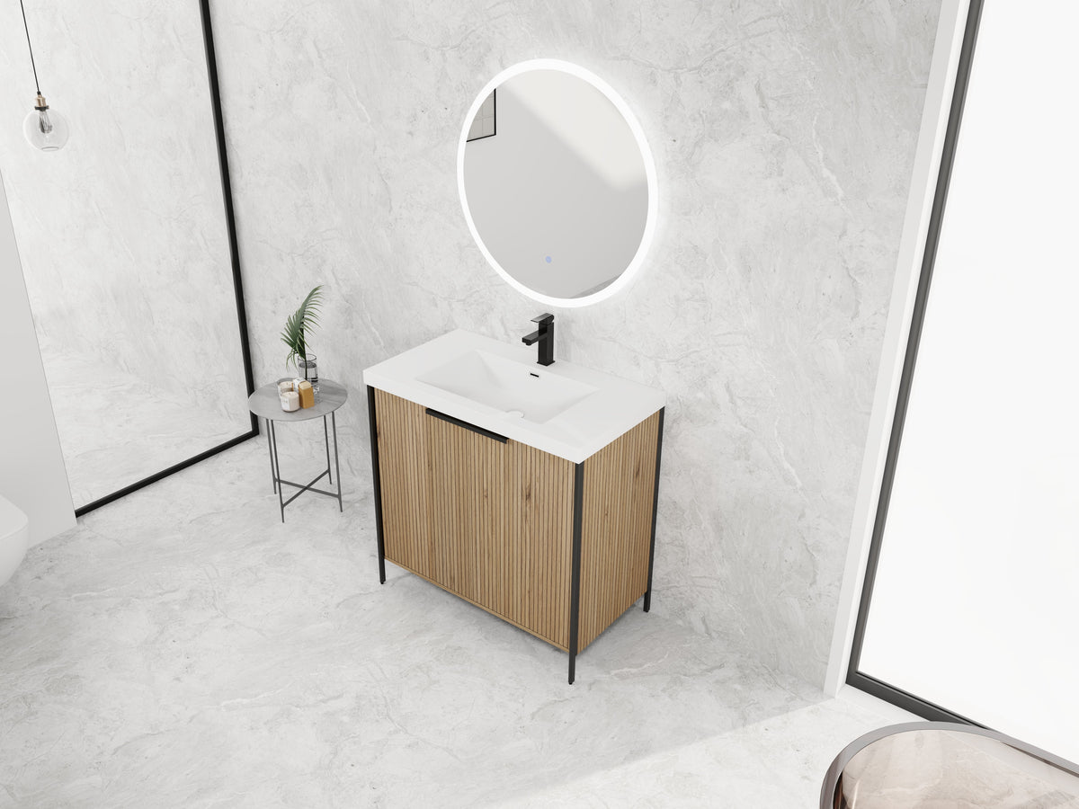 36" Freestanding Bathroom Vanity with Resin Sink & 2 Soft-Close Cabinet Doors