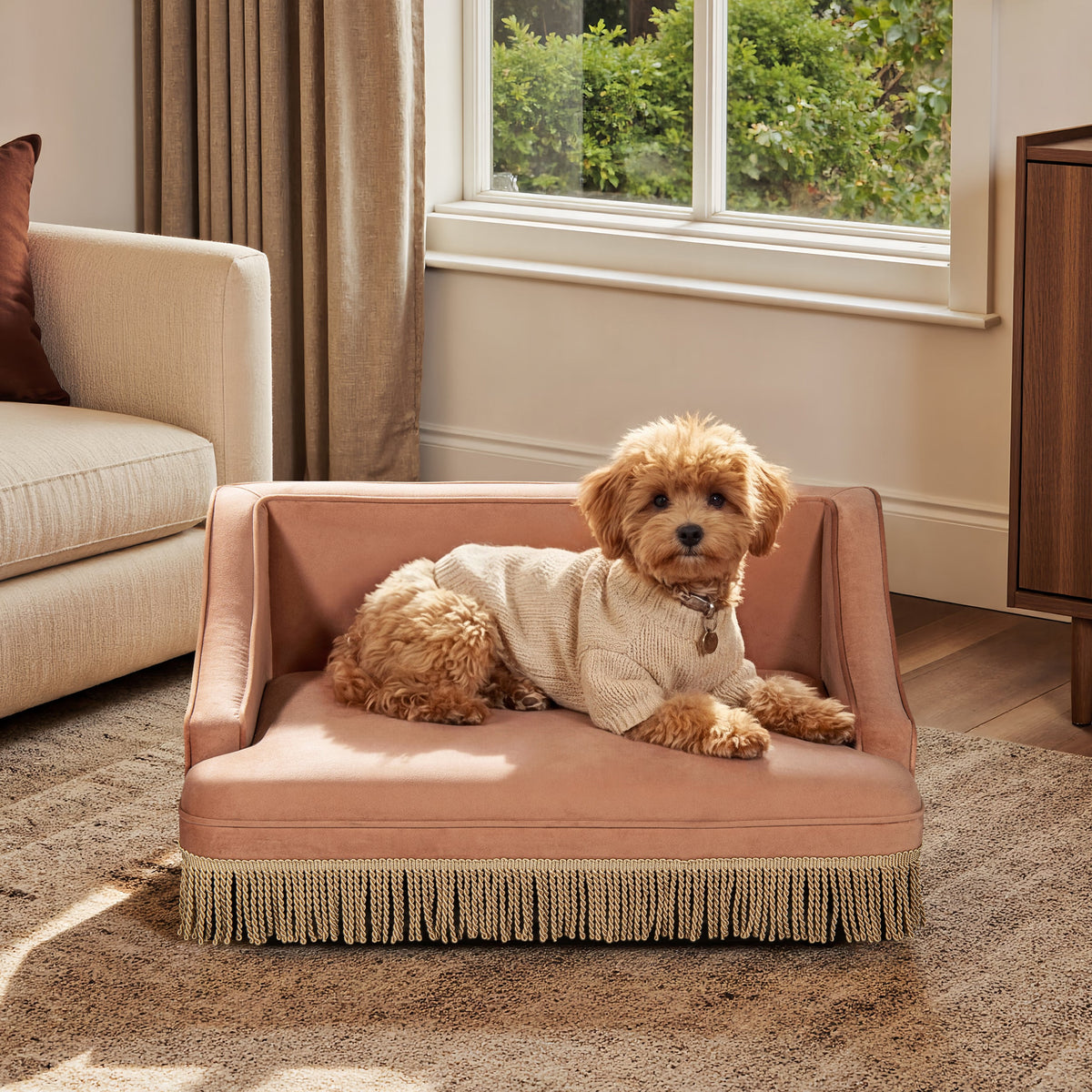 Duchess 33" Medium Princess Pet Bed Sofa with Fringe Skirt, Peach