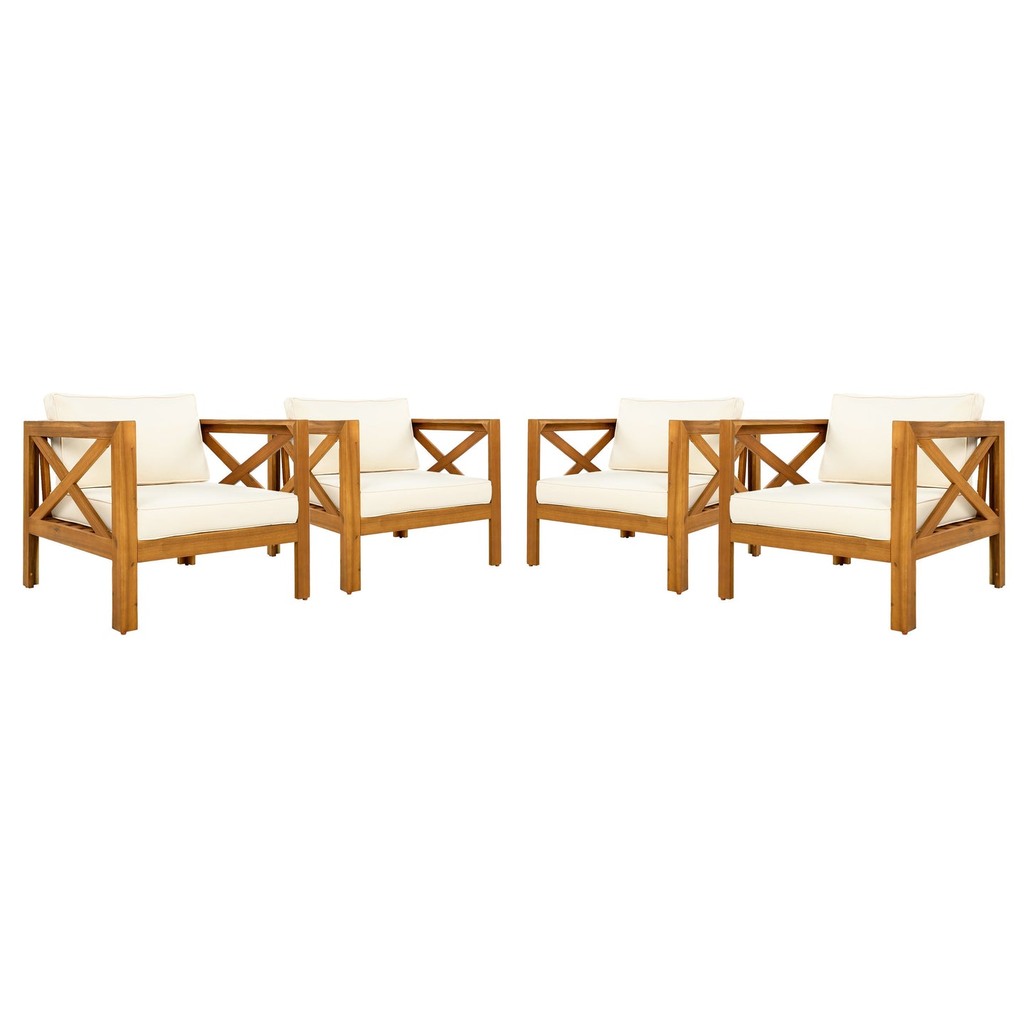 Patio Conversation Set with Foldable Acacia Wood Side Table and Cushions
