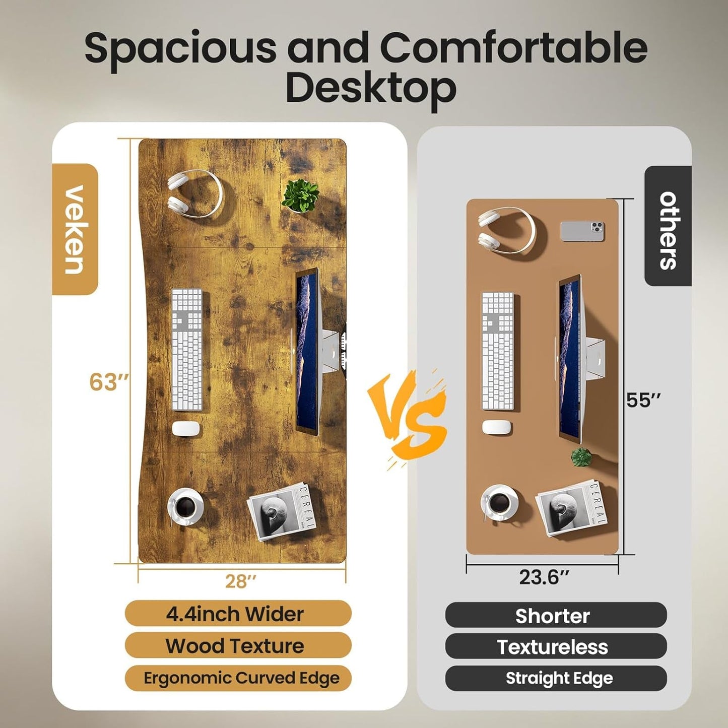 63 Inches Electric Standing Desk Brown Walnut Finish