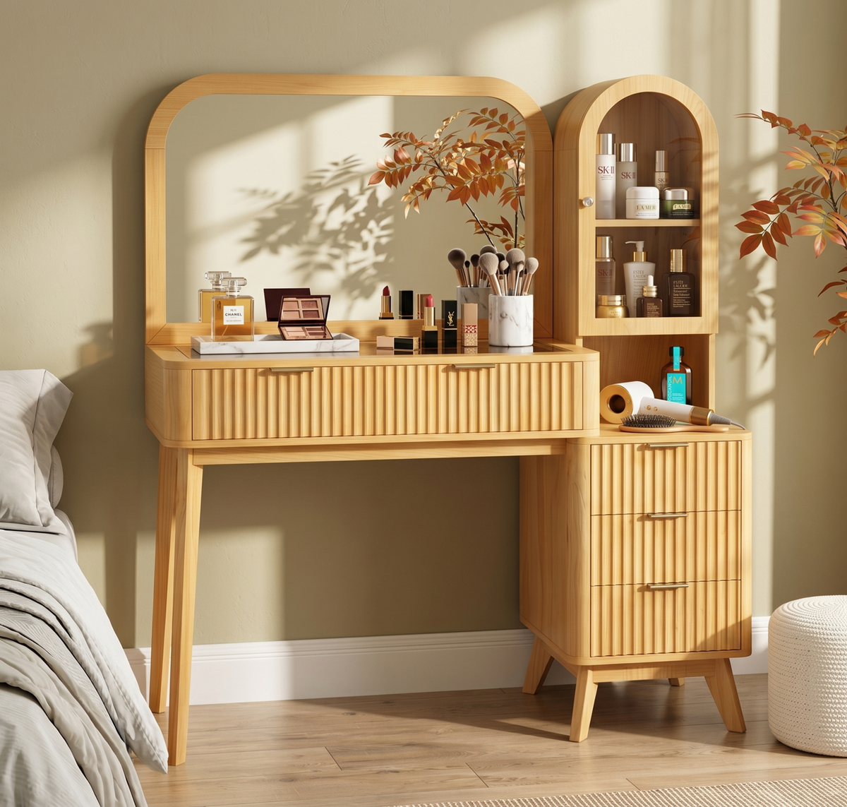 48" Fluted Makeup Vanity Desk with 32" Mirror