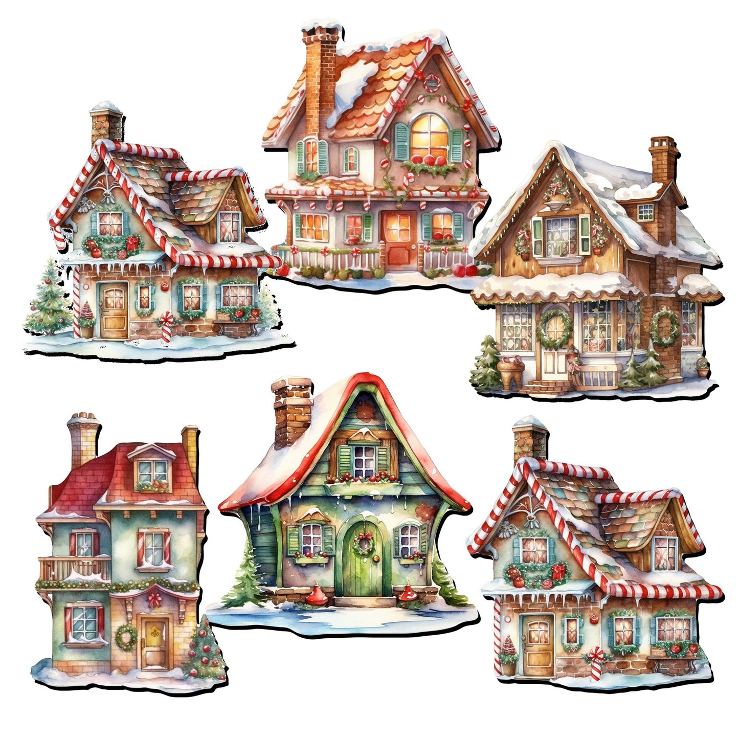 Dream Houses Decorative Wooden Magnets Set of 6 by G. Debrekht - Christmas Decor - 8090029G-S6