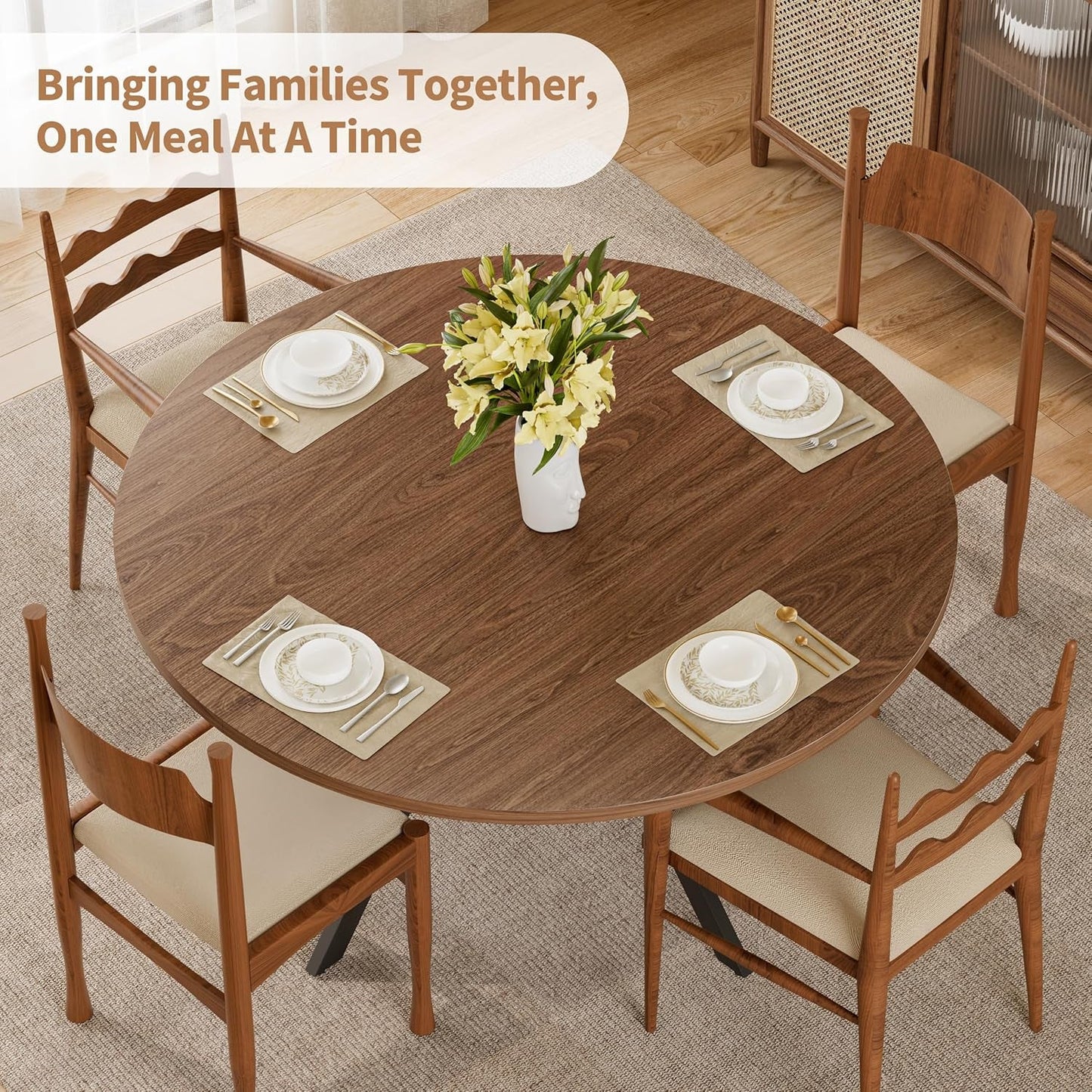 42 Inch Round Dining Table Walnut With Built In Storage