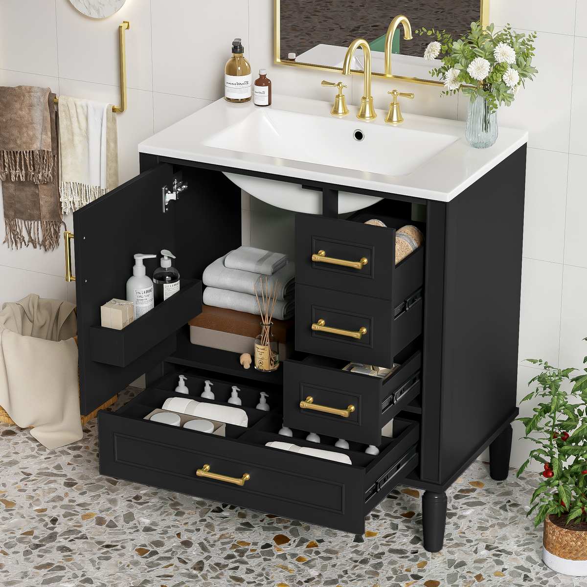 Traditional 30" Black Bathroom Vanity Set