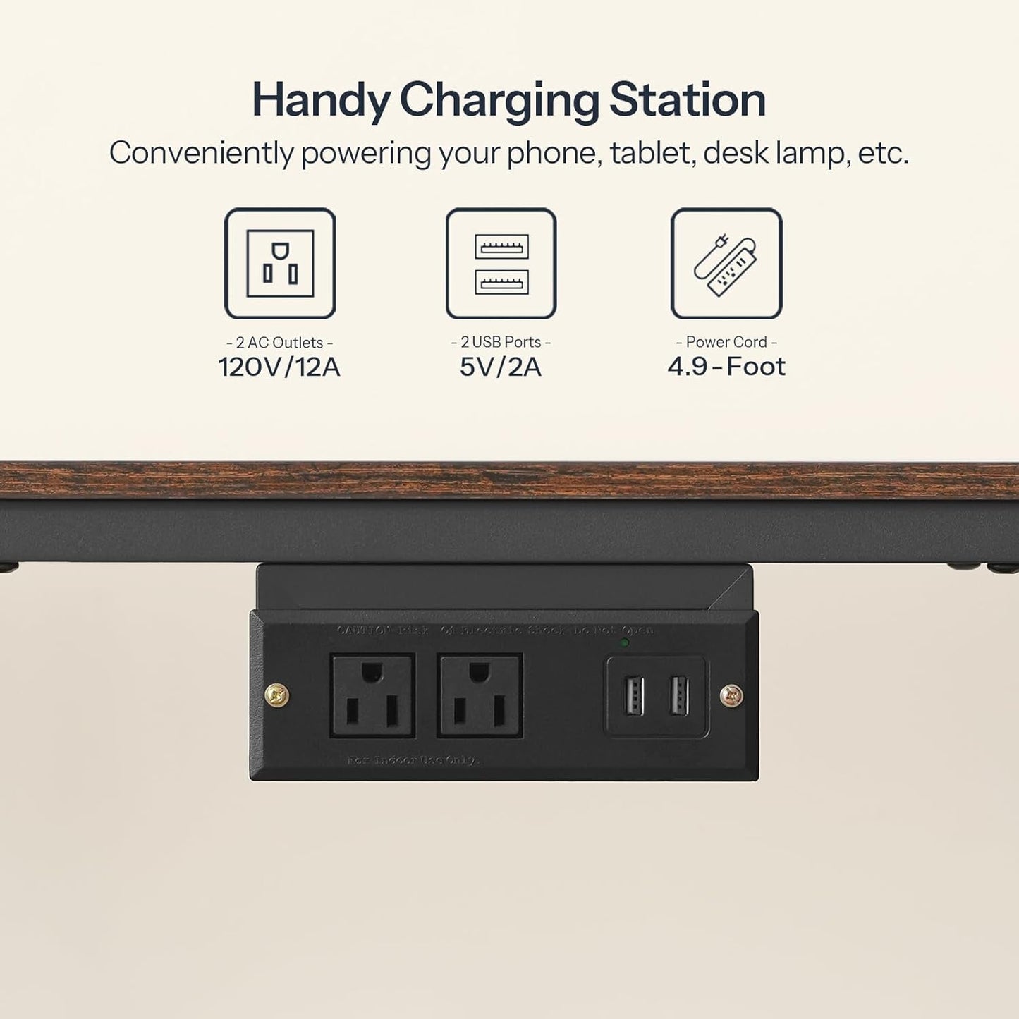 Rustic Brown And Black LED TV Stand With Charging Station Up To 55 Inches