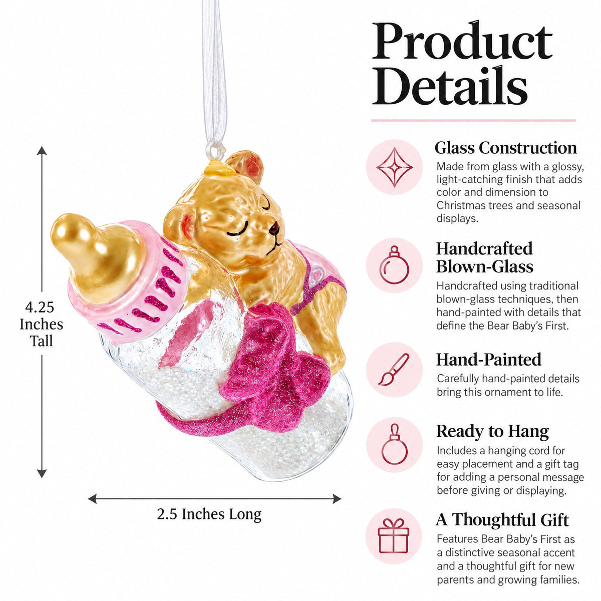 Bear Baby's First Glass Christmas Ornament