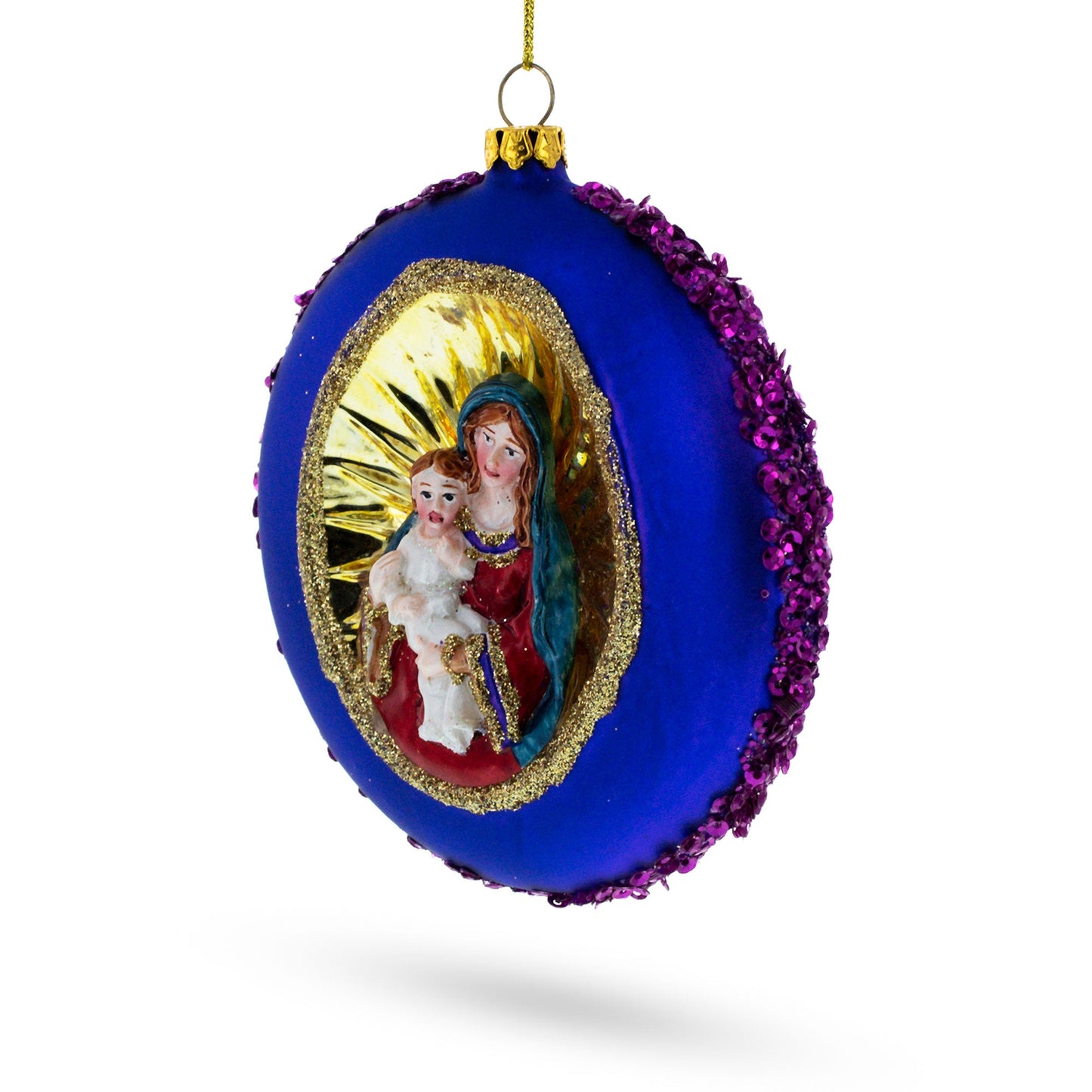 Holy Mother and Infant Jesus Glass Christmas Ornament