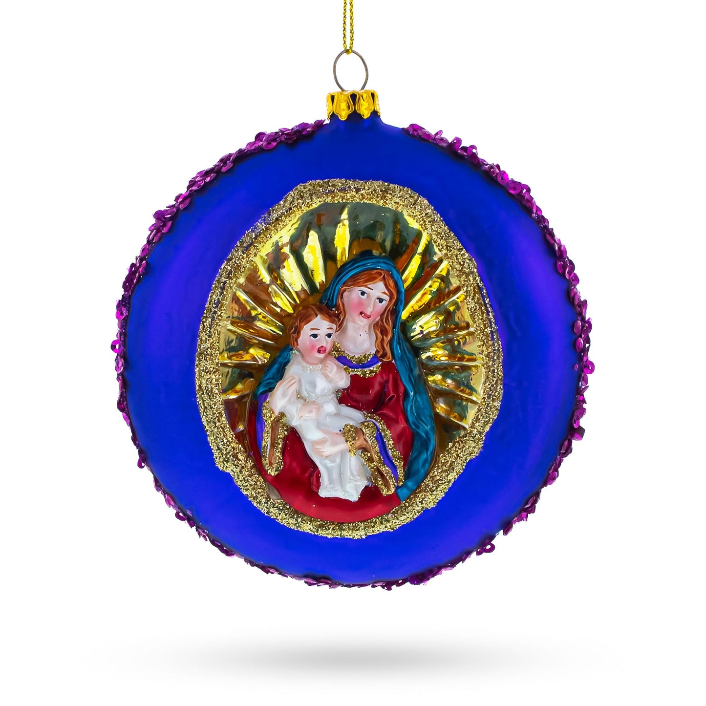 Holy Mother and Infant Jesus Glass Christmas Ornament
