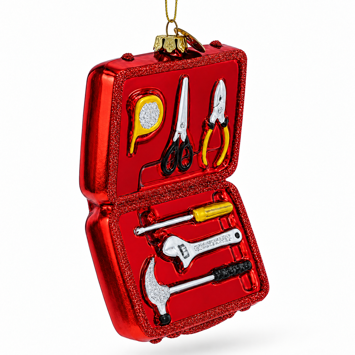 Handyman with Toolbox Glass Christmas Ornament