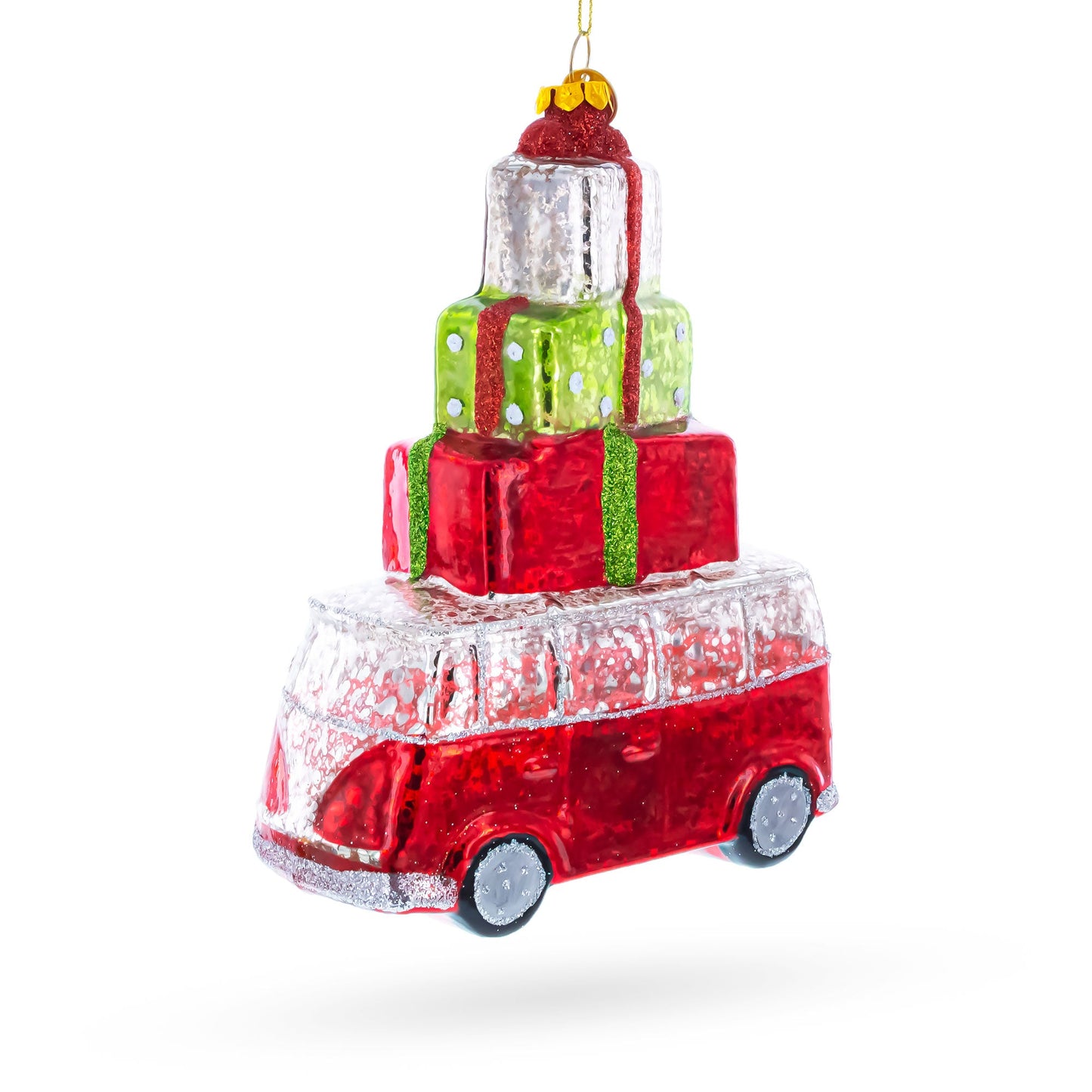 Hippie's Retro Bus Glass Christmas Ornament