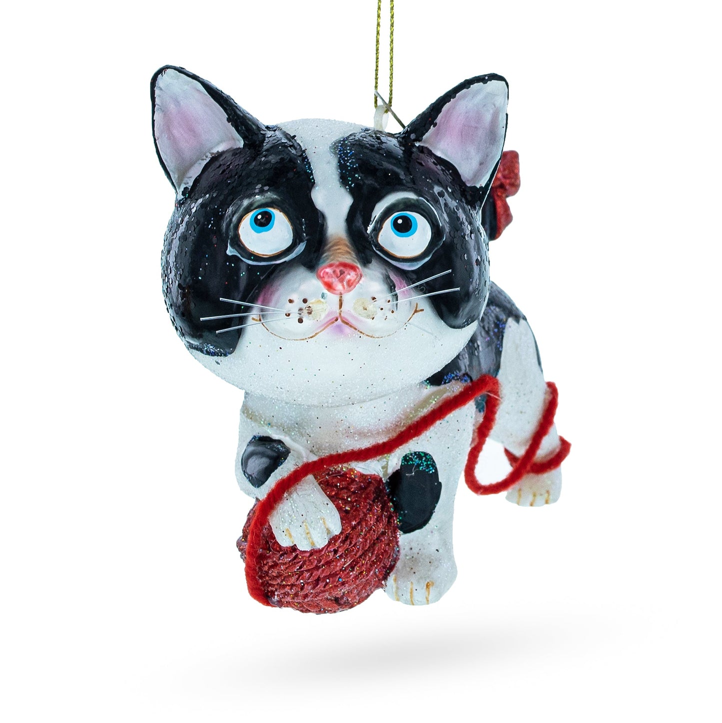 Kitten Entangled with Yarn Ball Glass Christmas Ornament