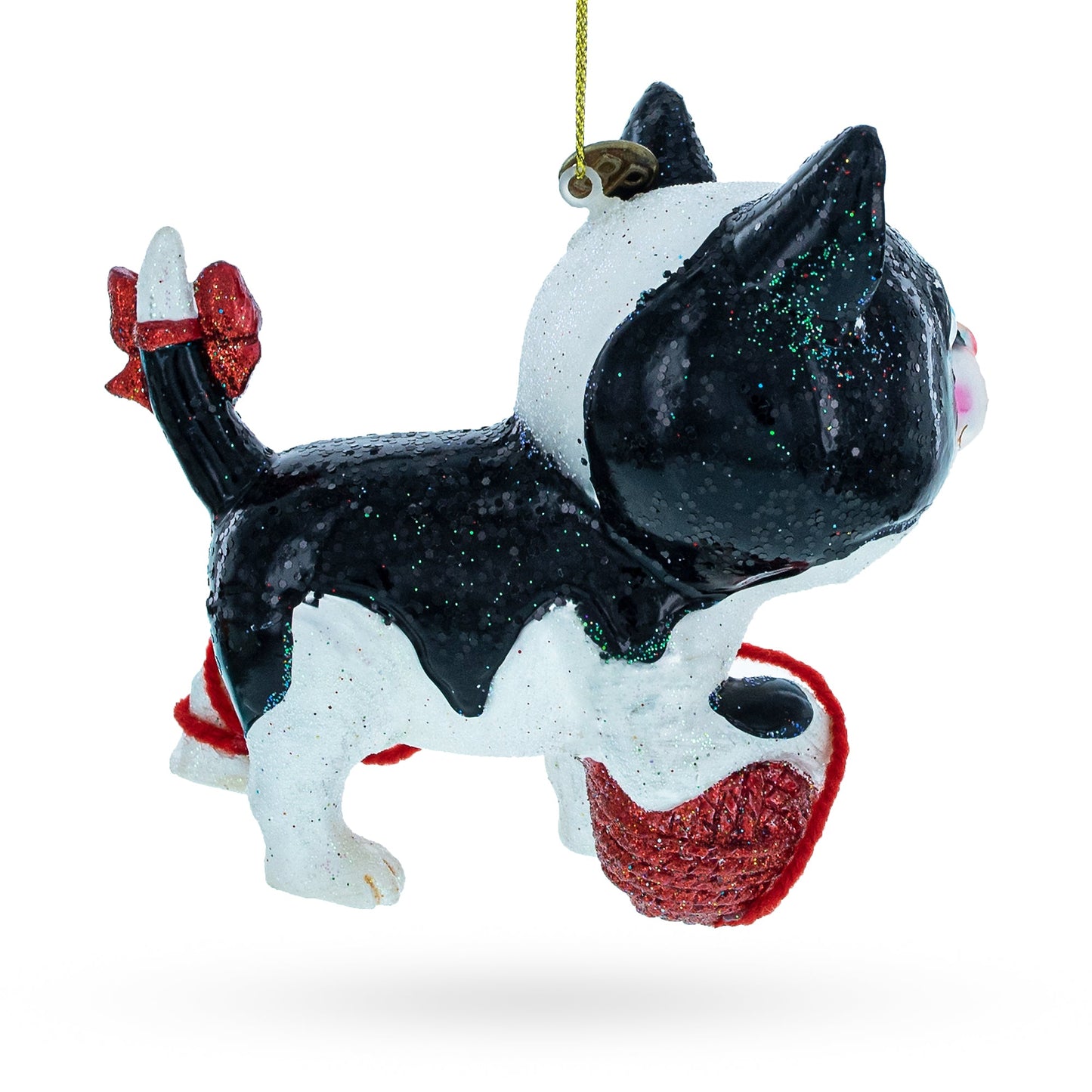 Kitten Entangled with Yarn Ball Glass Christmas Ornament