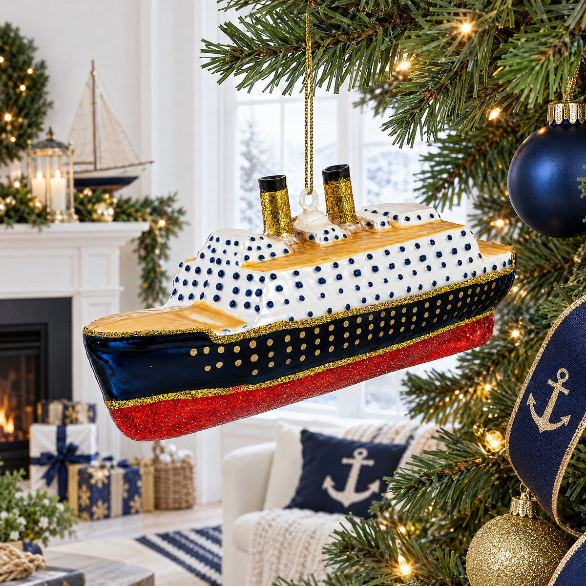 Titanic Ship Glass Christmas Ornament