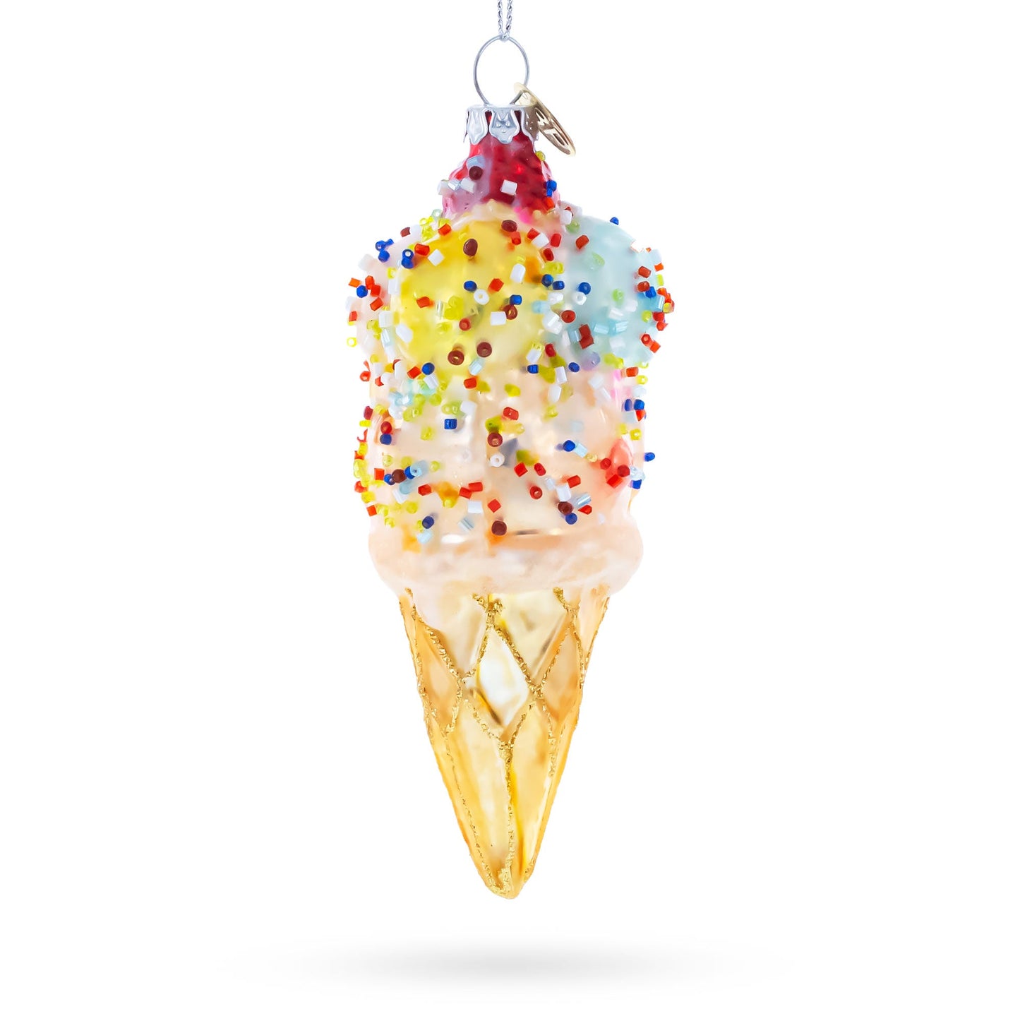 Sprinkled Ice Cream Cone Glass Christmas Ornament
