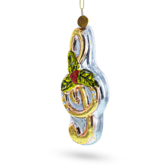 Musical Note with Poinsettia Glass Christmas Ornament