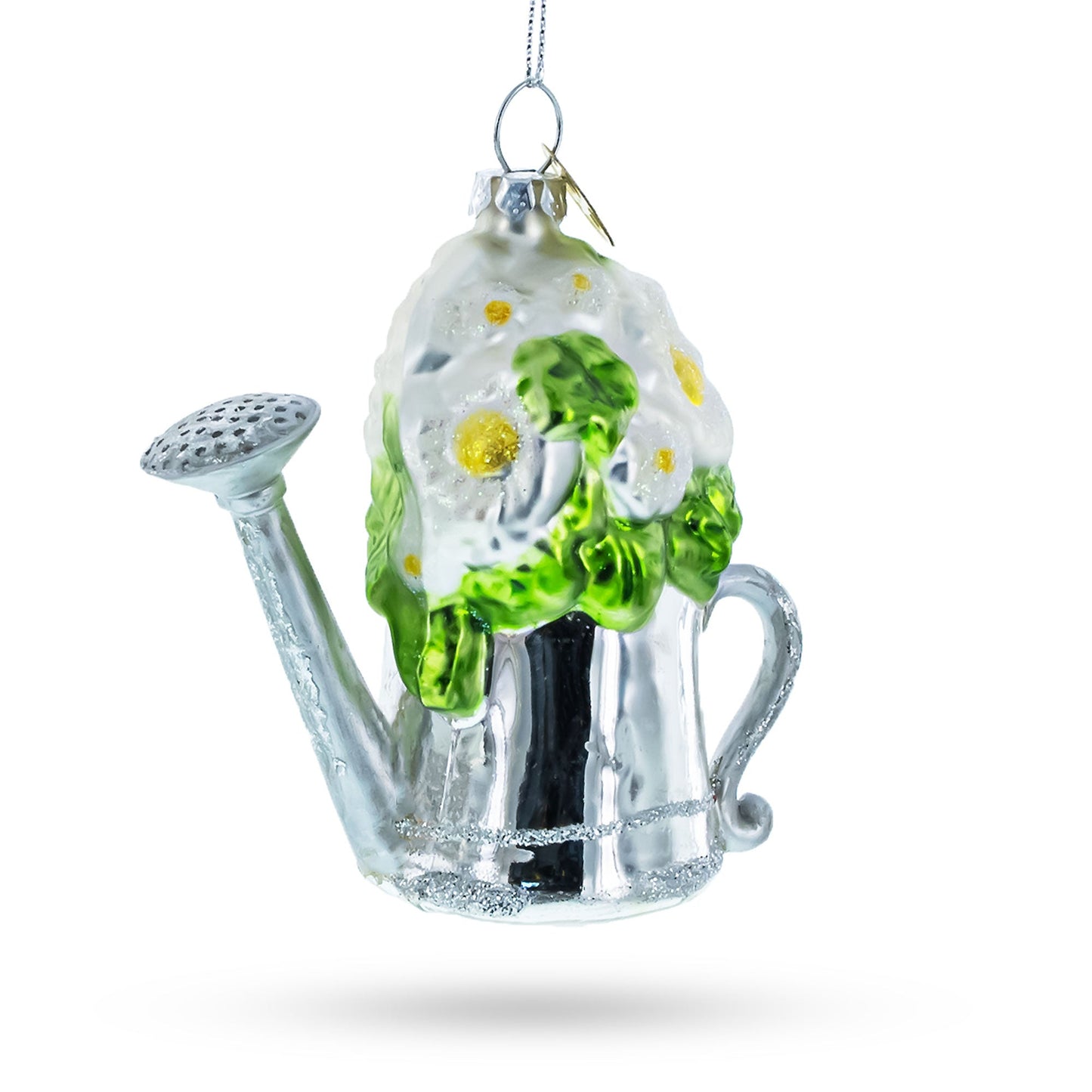 Floral Watering Can Glass Christmas Ornament
