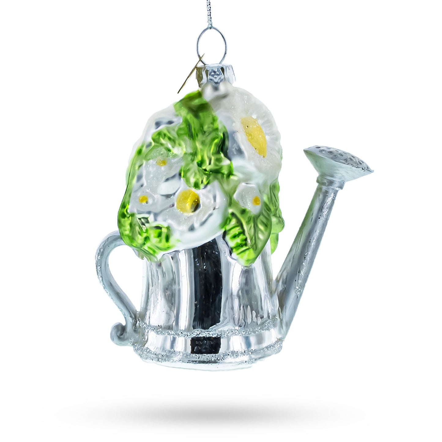 Floral Watering Can Glass Christmas Ornament