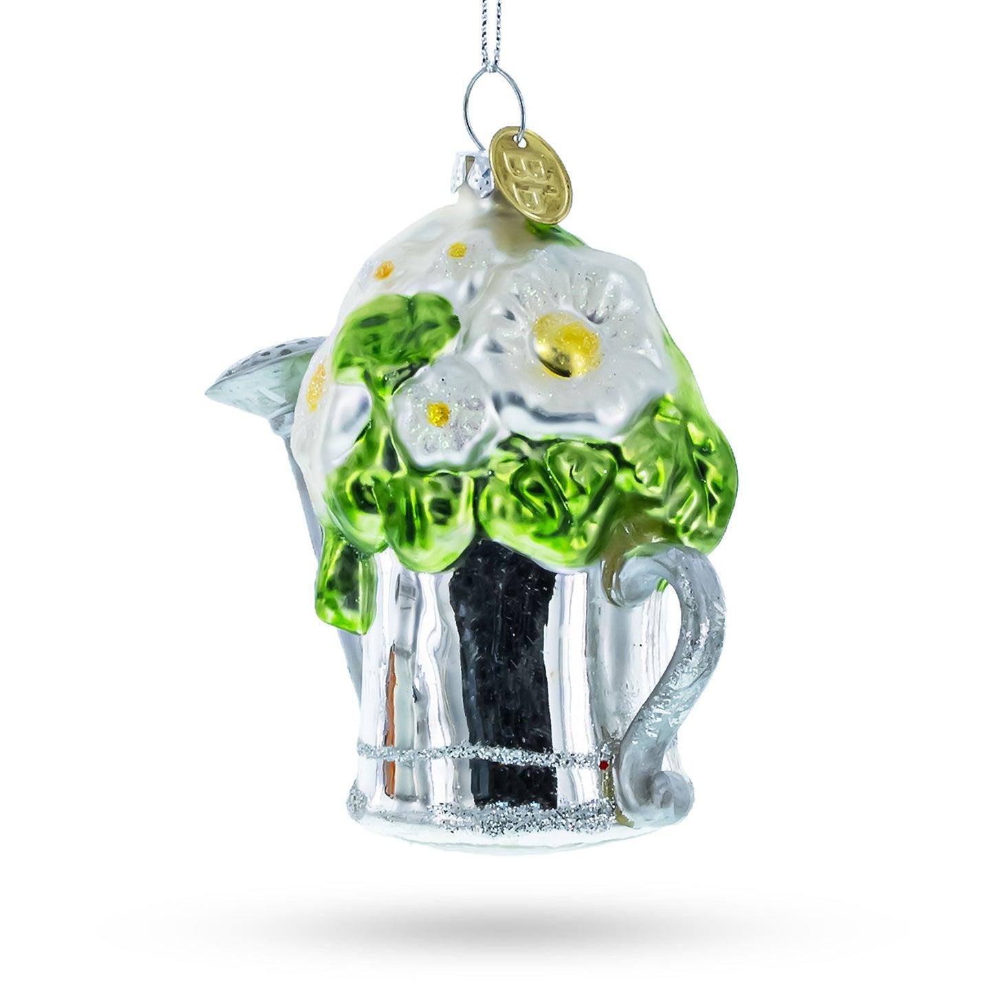 Floral Watering Can Glass Christmas Ornament