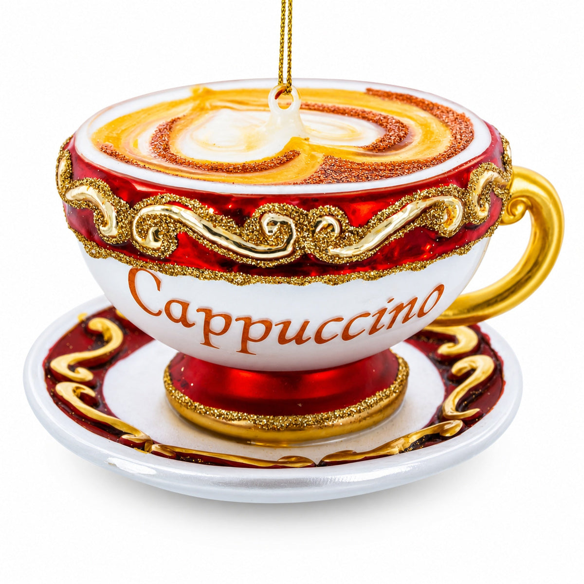 Red Cappuccino Cup Glass Christmas Ornament