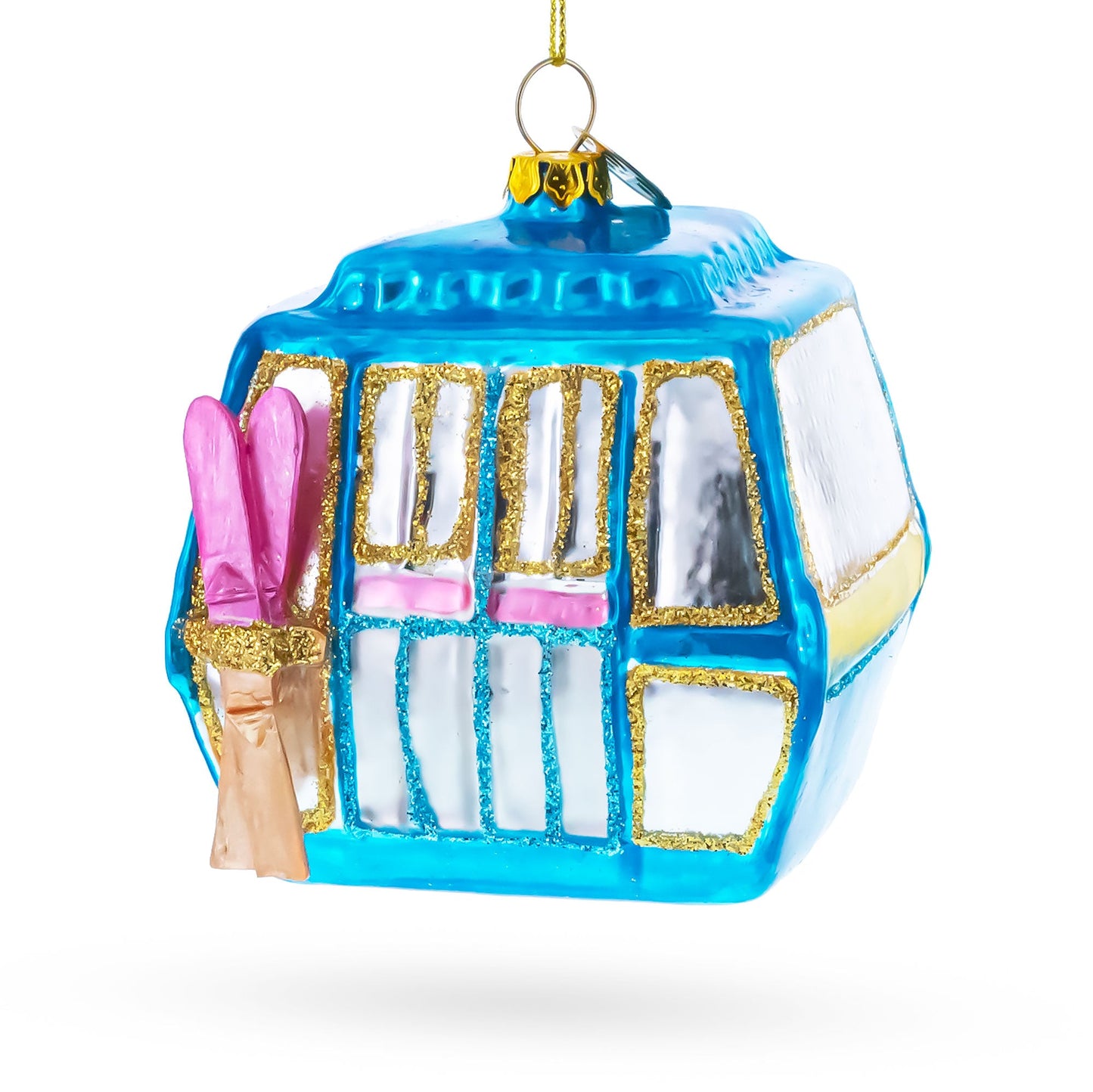 Ski Gondola Cable Car Glass Christmas Ornament