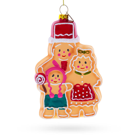 Gingerbread Family Glass Christmas Ornament