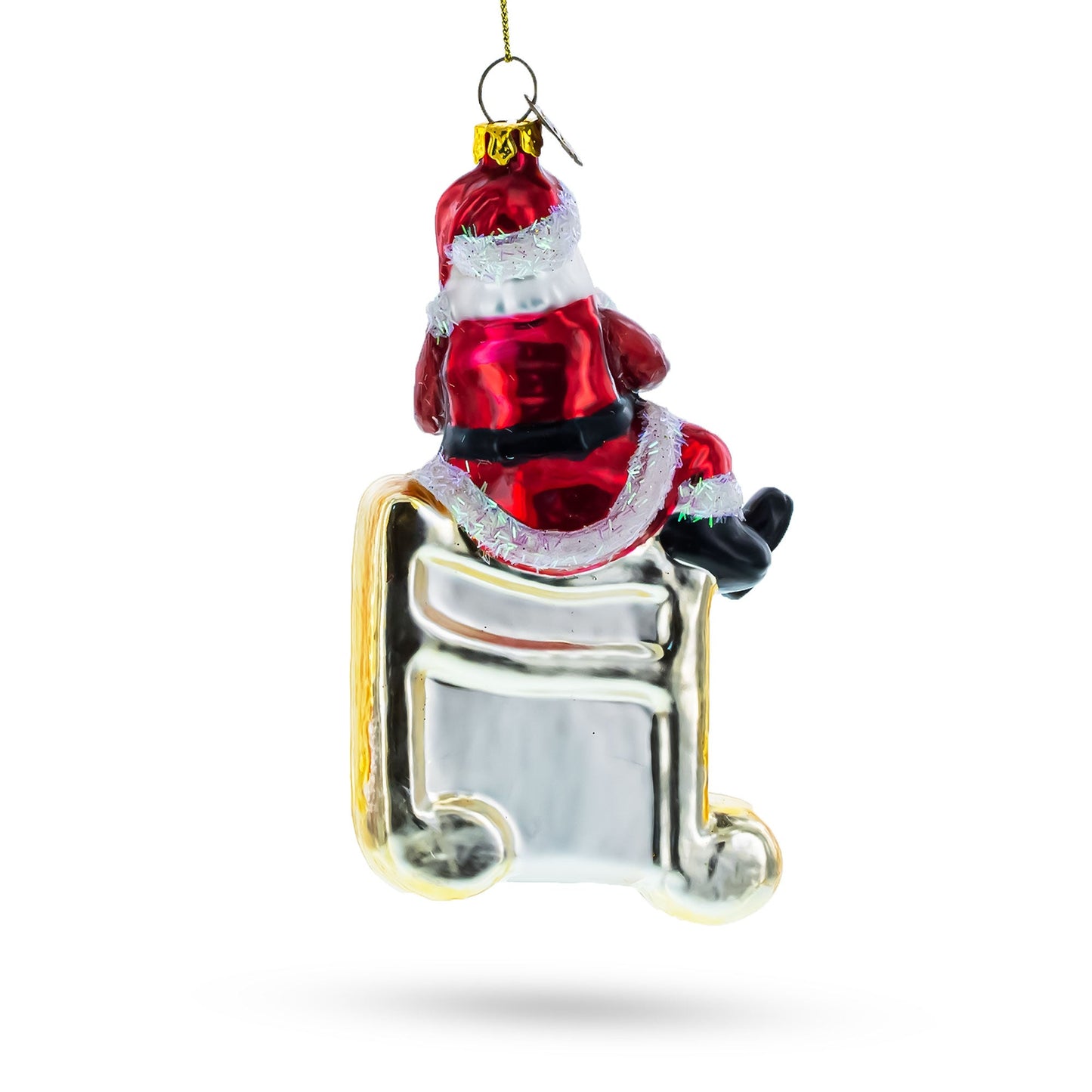 Santa on Music Note Glass Christmas Ornament