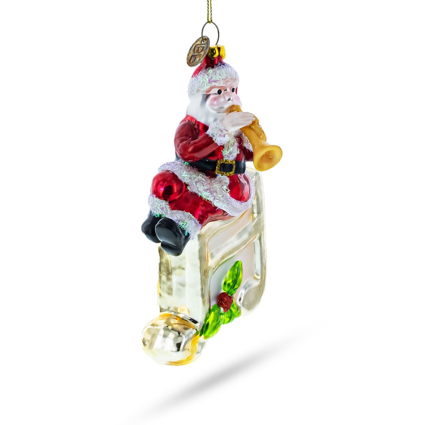 Santa on Music Note Glass Christmas Ornament