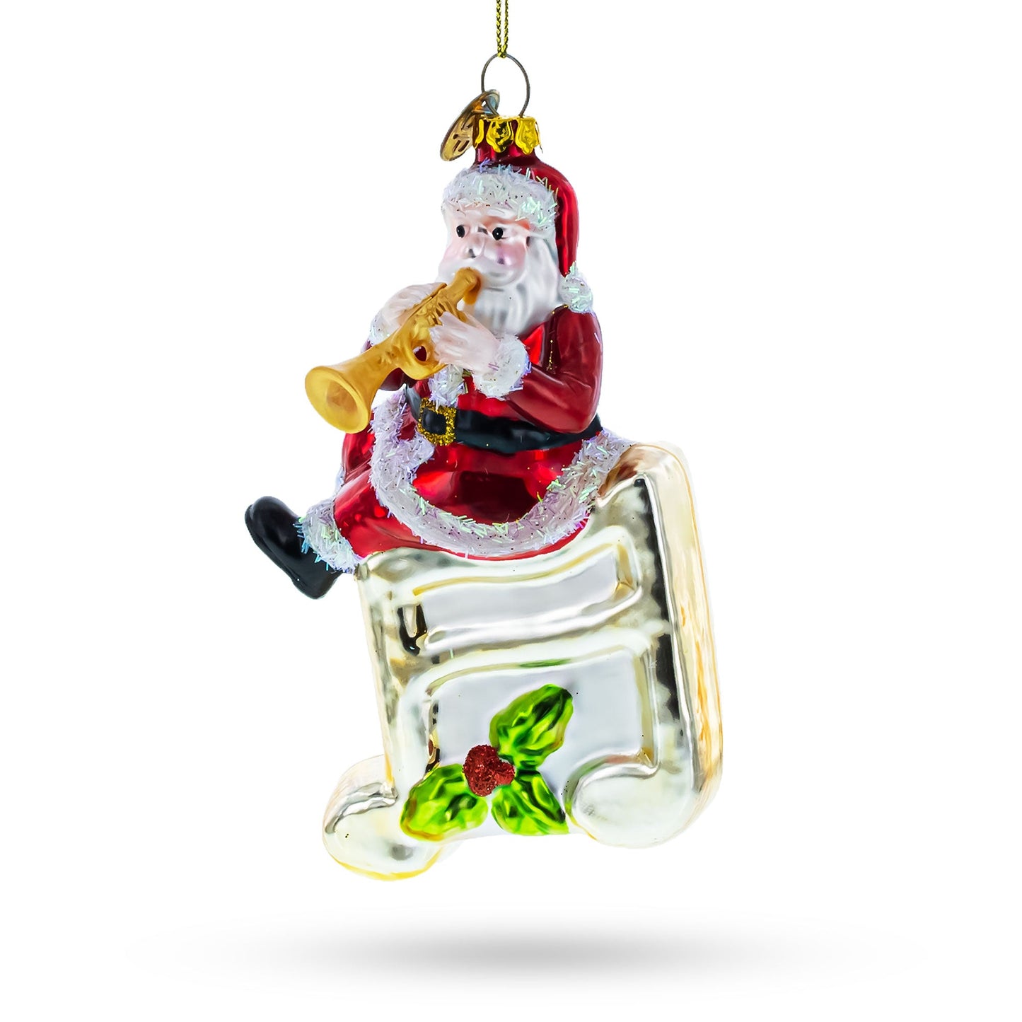 Santa on Music Note Glass Christmas Ornament