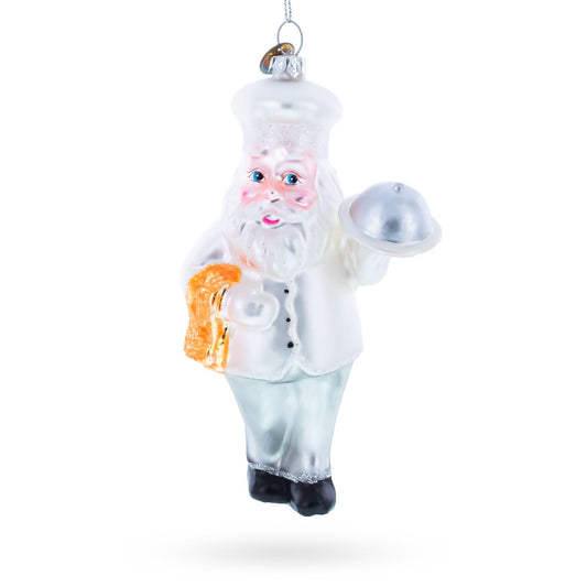Chef Santa Serving a Festive Feast Glass Christmas Ornament