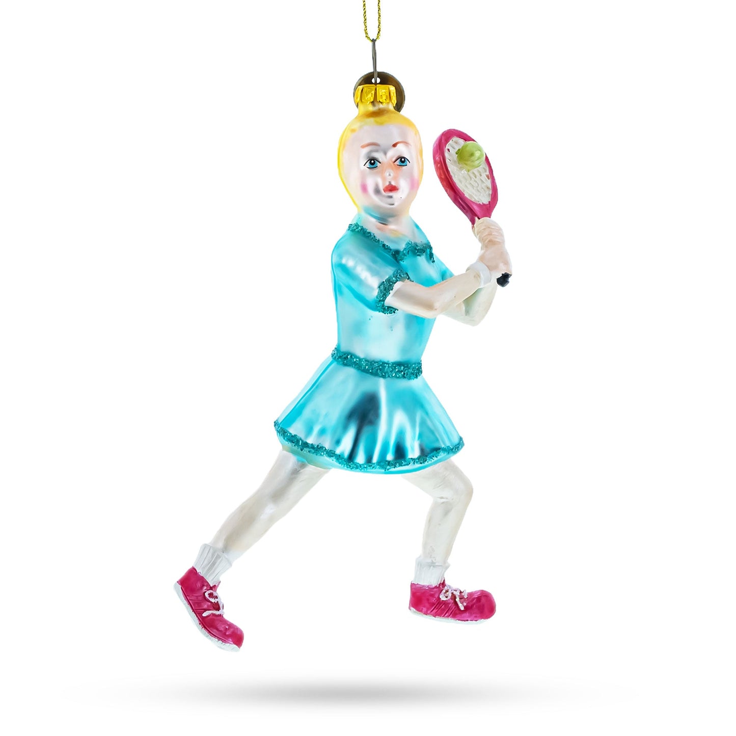 Athletic Girl Playing Tennis Glass Christmas Ornament