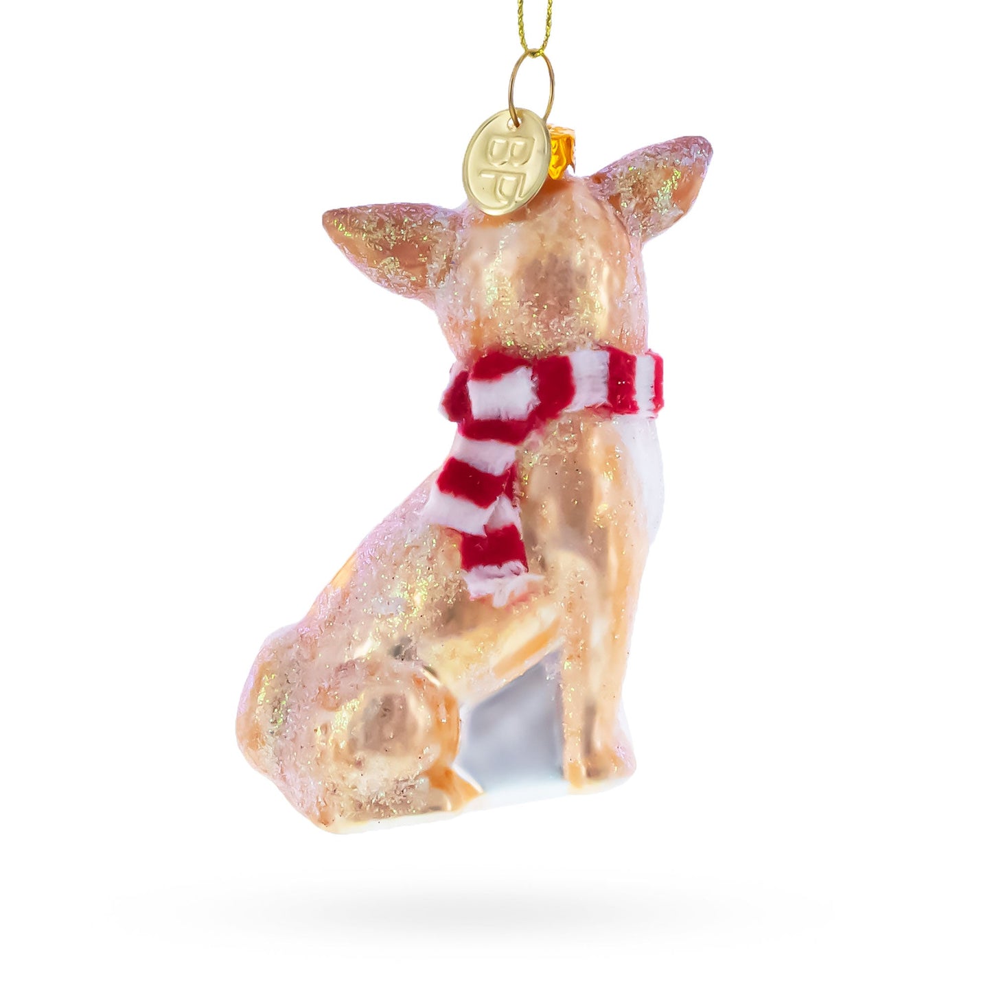 Chihuahua with Striped Scarf Glass Christmas Ornament