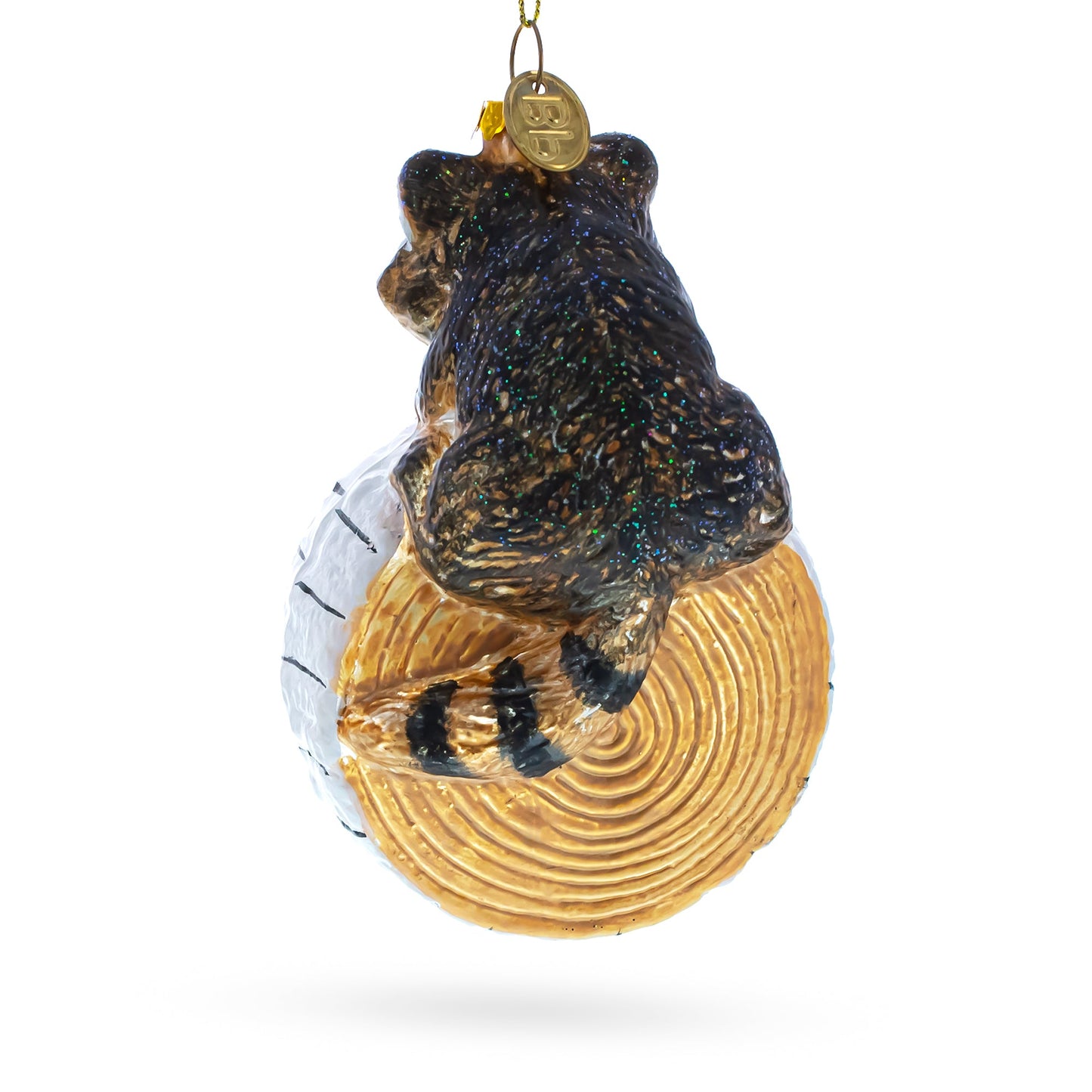 Raccoon on the Log Glass Christmas Ornament