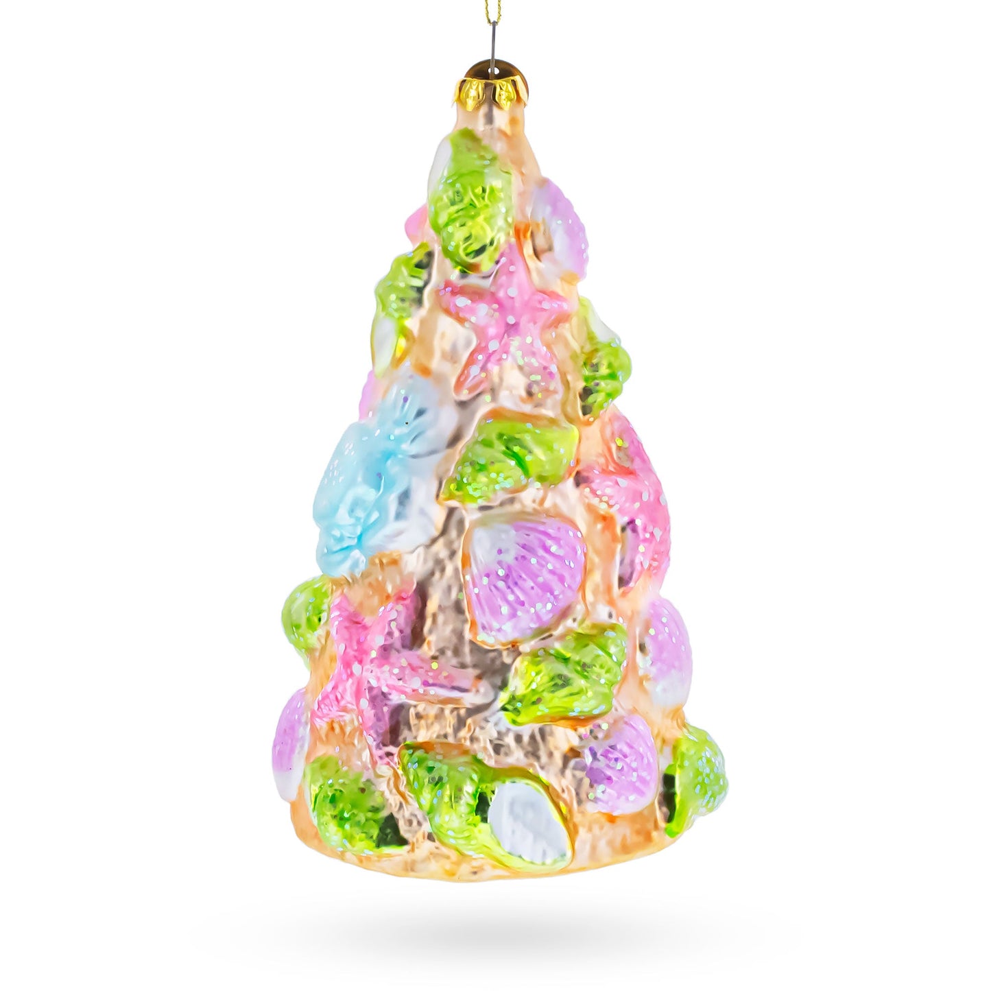 Seashell Christmas Tree Glass Ornament