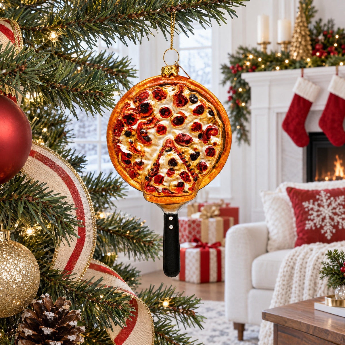 Pepperoni Pizza Glass Christmas Ornament