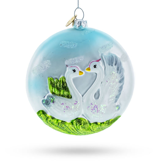 Loving Swans Couple Glass Christmas Ornament