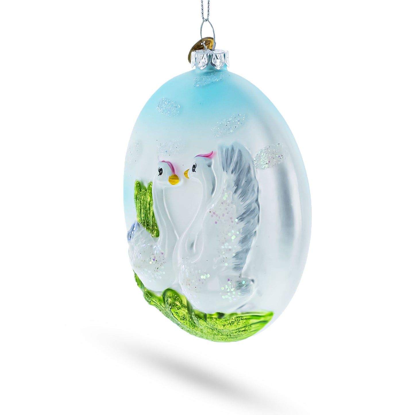 Loving Swans Couple Glass Christmas Ornament