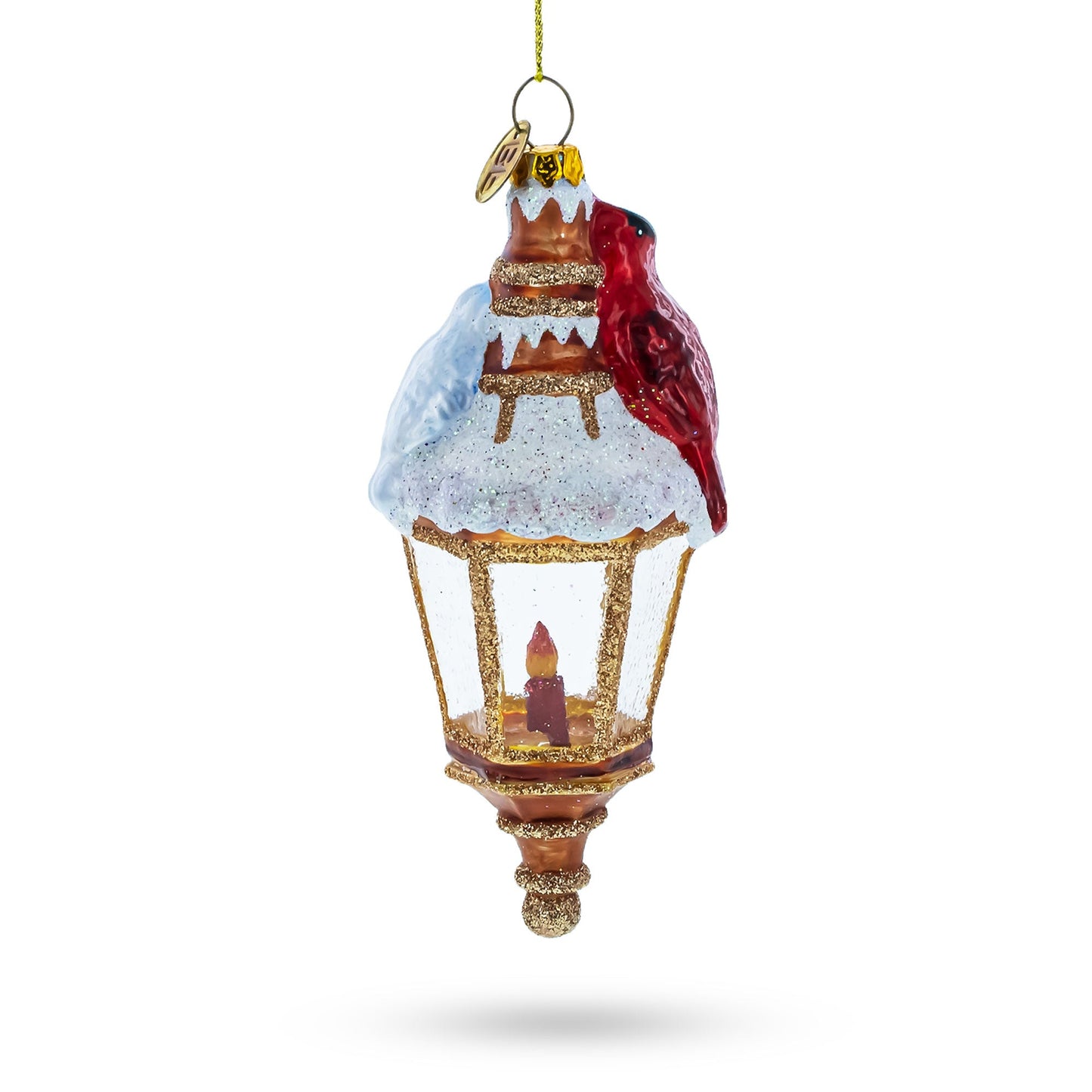 Red Cardinal Perched on Lantern Glass Christmas Ornament