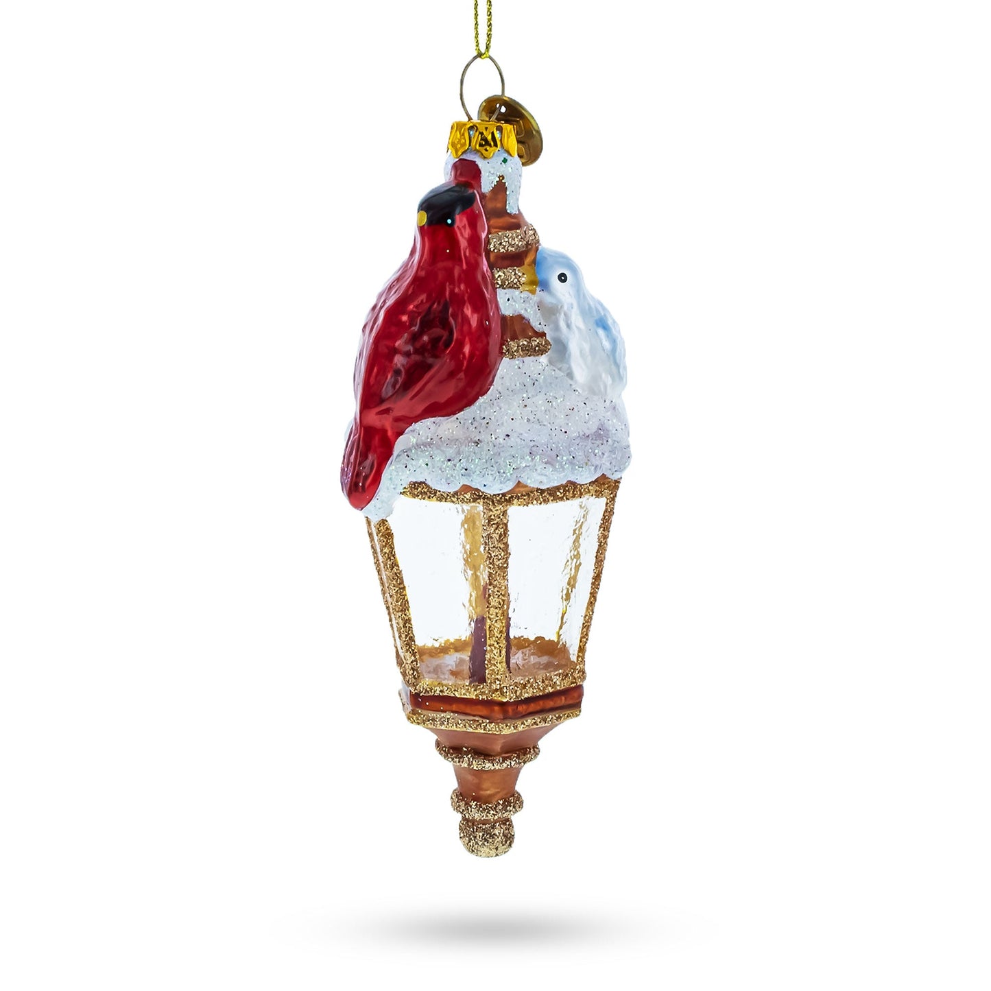 Red Cardinal Perched on Lantern Glass Christmas Ornament