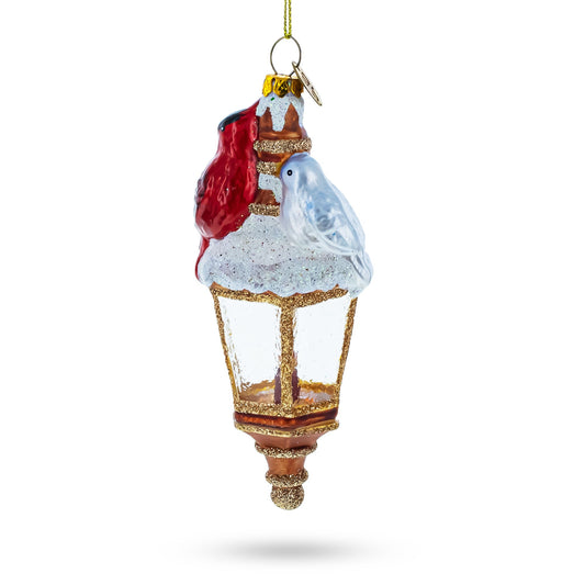 Red Cardinal Perched on Lantern Glass Christmas Ornament