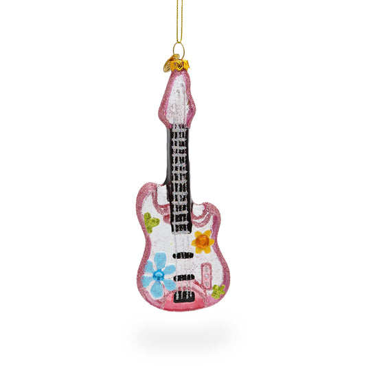 Blossom-Adorned Guitar Glass Christmas Ornament