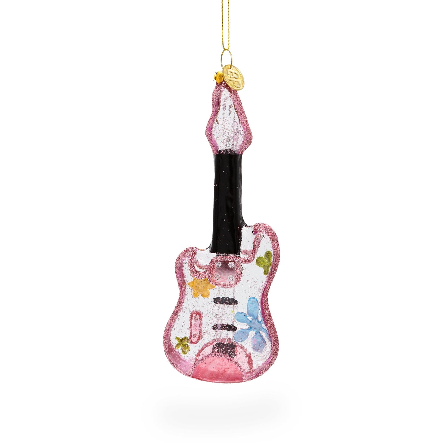 Blossom-Adorned Guitar Glass Christmas Ornament