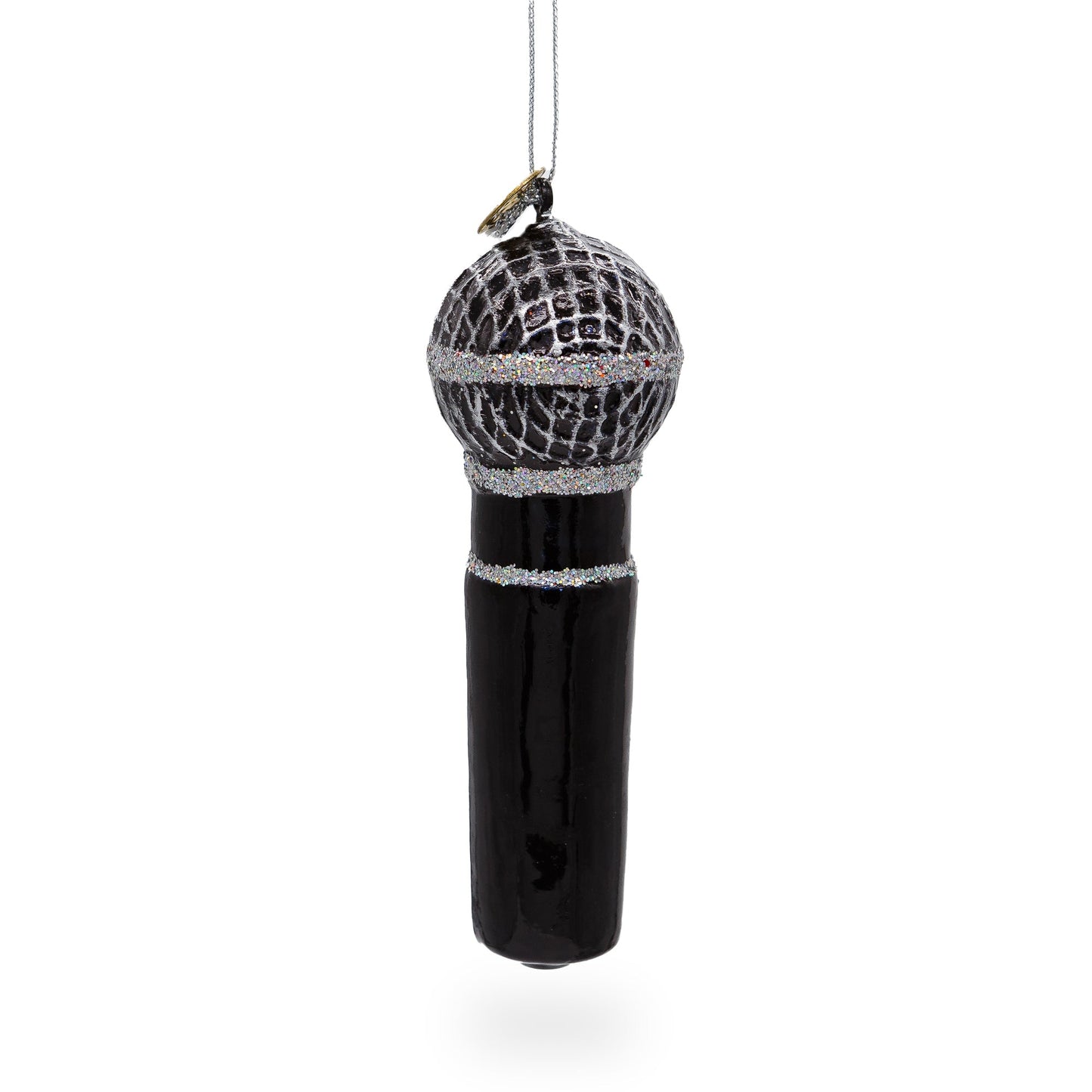 Black Microphone Glass Christmas Ornament