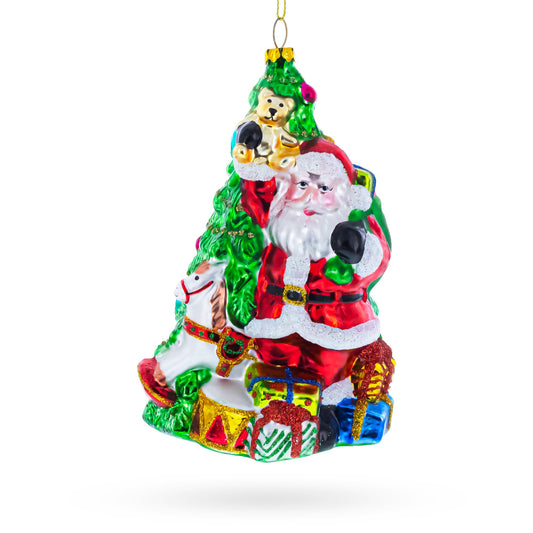 Santa’s Toyland Under the Tree Glass Christmas Ornament