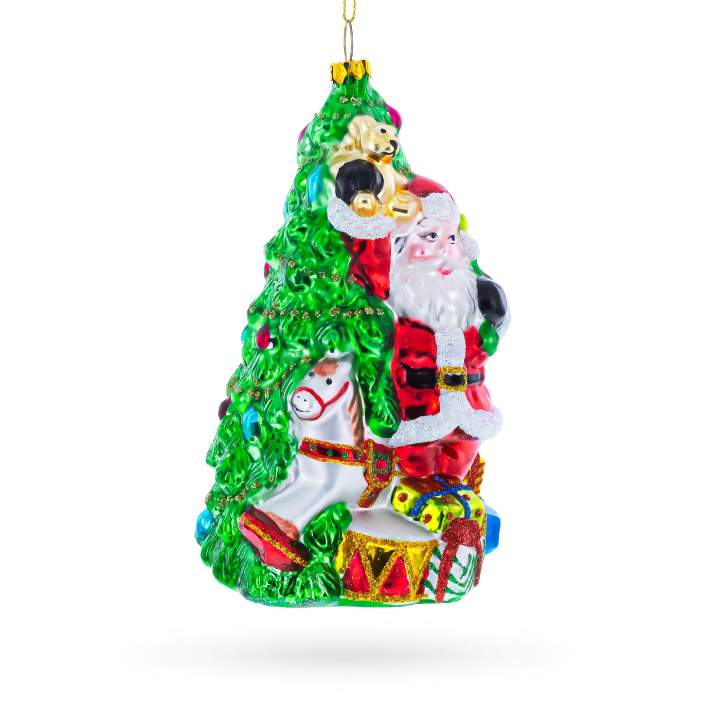 Santa’s Toyland Under the Tree Glass Christmas Ornament